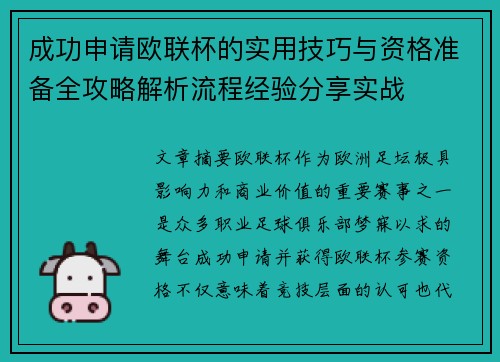 成功申请欧联杯的实用技巧与资格准备全攻略解析流程经验分享实战